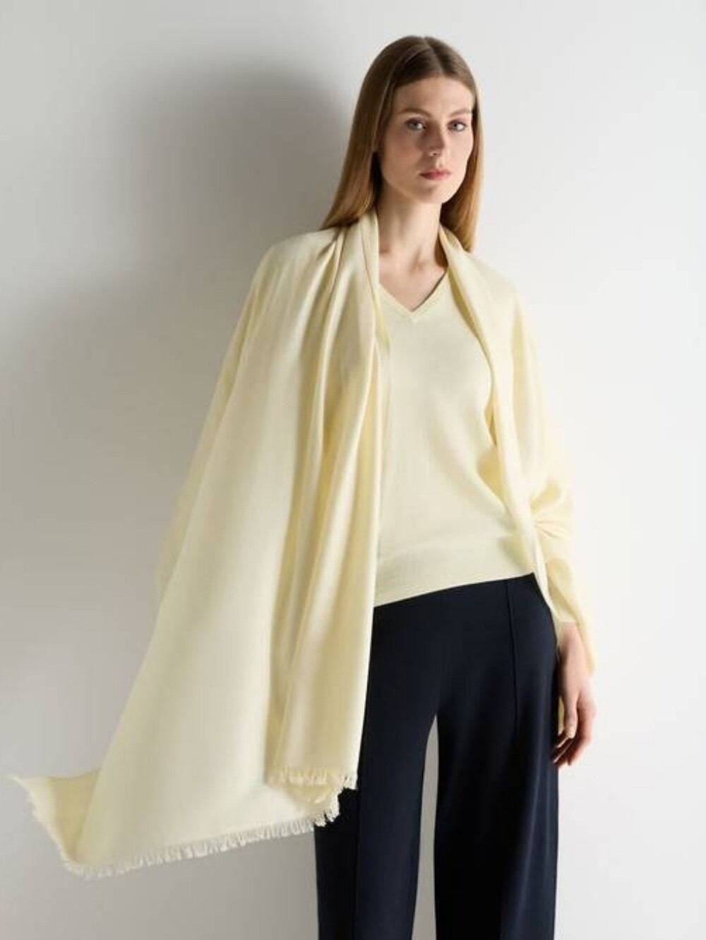 Cashmere Blend Blanket Scarf Pashmina Wraparound Extra Large in Butter Yellow